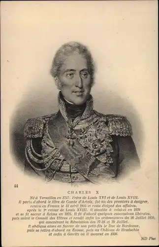 Ak Charles X., König von Frankreich, Portrait