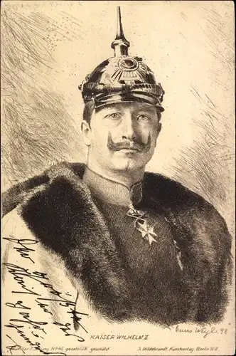 Künstler Litho Kaiser Wilhelm II., Portrait, Pickelhaube