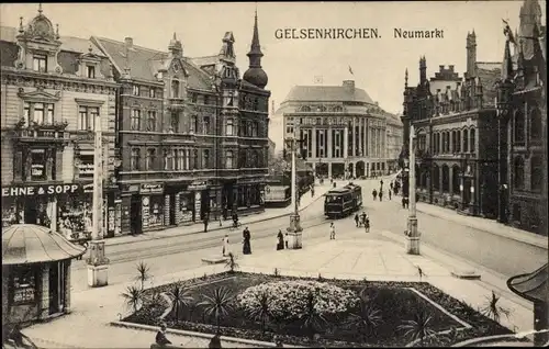 Ak Gelsenkirchen im Ruhrgebiet, Neumarkt, Straßenbahn, Geschäfte
