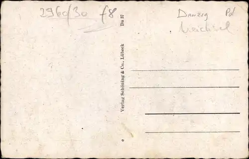 Ak Gdańsk Danzig, Partie an der Weichsel, Lastkahn