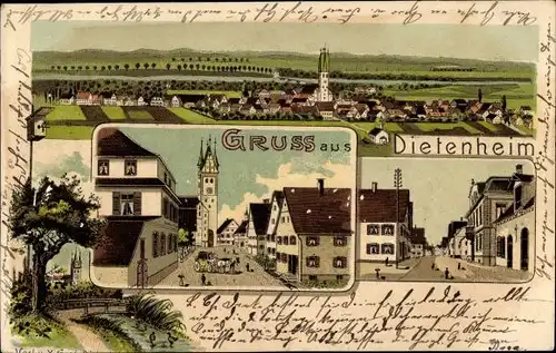 Litho Dietenheim an der Iller Baden Württemberg, Gesamtansicht, Straßenpartie