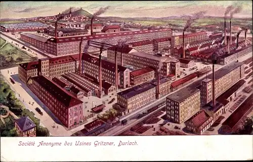 Ak Durlach Karlsruhe in Baden, Fabrikanlage Gritzner, Maschinenfabrik