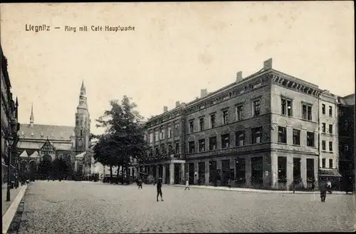 Ak Legnica Liegnitz Schlesien, Ring mit Café Hauptwache