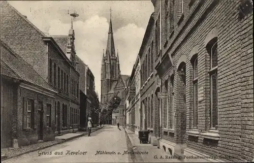 Ak Kevelaer am Niederrhein, Wallfahrtsort, Mühlenstraße und Marienkirche