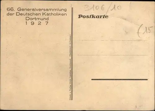 Ak 66. Generalversammlung der Deutschen Katholiken Dortmund 1927, Nuntius Pacelli, Bischof Klein