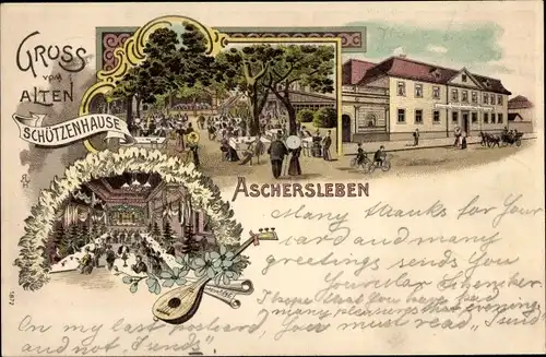 Litho Aschersleben im Salzlandkreis, Altes Schützenhaus, Garten, Saal