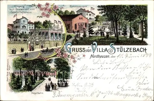 Litho Nordhausen am Harz, Villa Stülzebach, Gesellschaftshaus, Gartenrestaurant