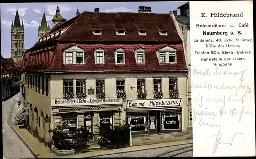 Ak Naumburg an der Saale, Hofconditorei und Cafe E. Hildebrand, Lindenstraße 40 Ecke Steinweg