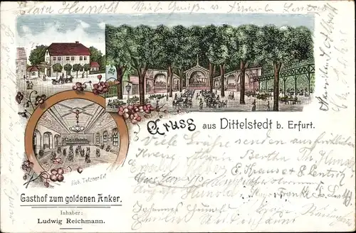 Litho Dittelstedt Erfurt in Thüringen, Gasthof zum goldenen Anker