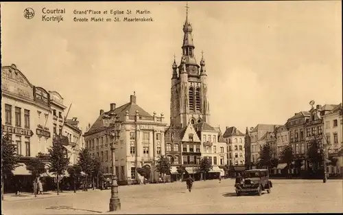 Ak Kortrijk Kortrijk Westflandern, Grand'Place, St. Martinskirche