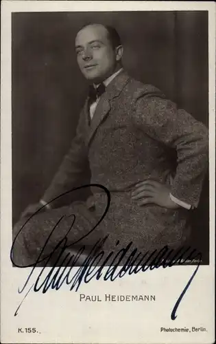 Ak Schauspieler Paul Heidemann, Portrait, Autogramm