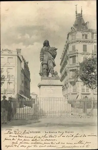 Ak Béziers Hérault, Statue Paul Riquet