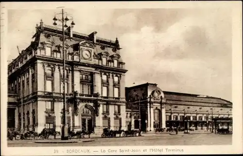 Ak Bordeaux Gironde, La Gare Saint-Jean, Hotel Terminus