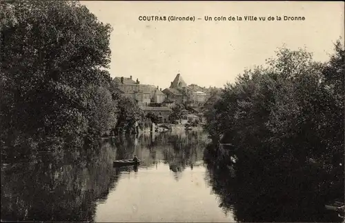 Ak Coutras-Gironde, Eine Ecke der Stadt von der Dronne aus gesehen