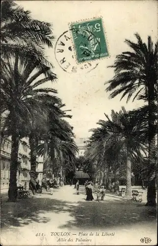 Ak Toulon Var, Place de la Liberte, Allee des Palmiers