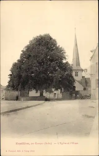 Ak Verpillières Aube, L'Eglise, L'Orme