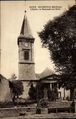 Ak Aillianville Haute Marne, Die Kirche, Das Kriegsdenkmal