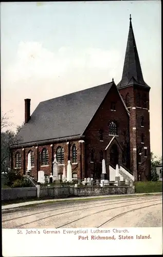 Ak Port Richmond Staten Island New York USA, St. John's German Evangelical Lutheran Church