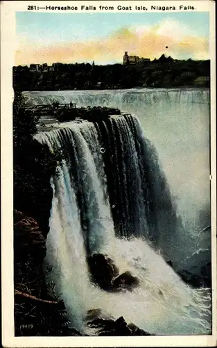 Ak Niagara Falls New York USA, Horseshoe Falls von Goat Isle