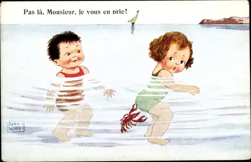 Künstler Ak Wills, John, Badende Kinder, Hummer