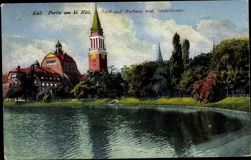 Ak Kiel, kleiner Kiel, Rathaus, Stadttheater