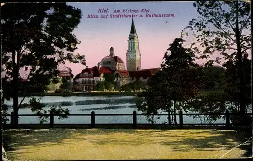 Ak Kiel, Kleiner Kiel, Stadttheater, Rathausturm