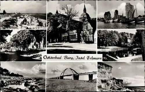 Ak Burg auf der Insel Fehmarn, Strand, Kirche, Hafen, Turm Kölln, Brücke, Steilküste