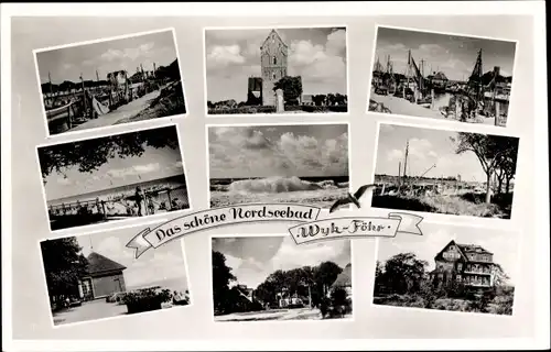 Ak Wyk auf Föhr Nordfriesland, Teilansichten, Strand, Kirche, Hafen, Boote