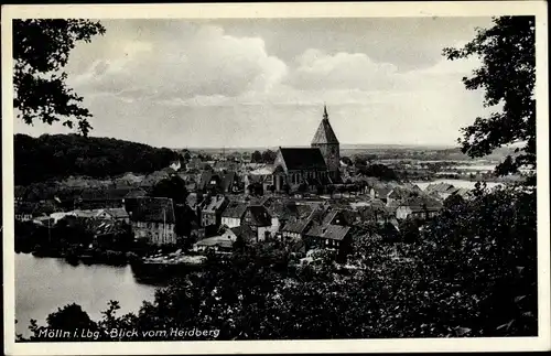 Ak Mölln im Herzogtum Lauenburg, Blick vom Heidberg, Kirche, Stadtsee