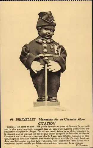 Ak Brüssel Brüssel, Manneken-Pis in Alpine Hunter