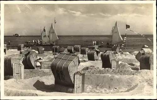 Ak Kellenhusen an der Ostsee, Strand, Segelboote