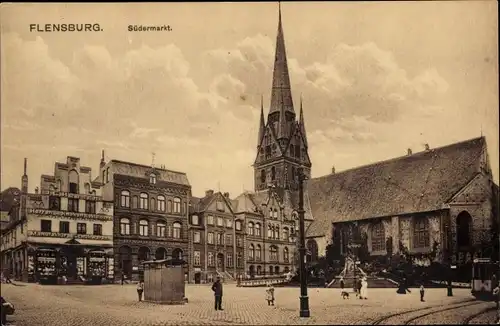 Ak Flensburg in Schleswig Holstein, Südermarkt, Kirche