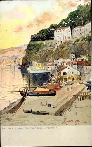 Künstler Litho Sorrento Campania, Grande Marina e case di pescatori