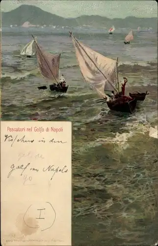 Künstler Litho Napoli Neapel Campania, Pescatori nel Golfo