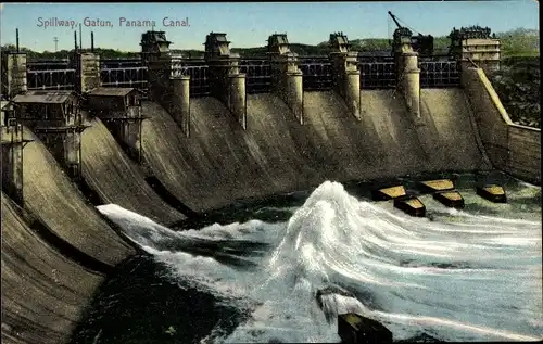 Ak Panamakanal, Gatun-Überlauf