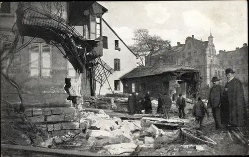 Ak Nürnberg in Mittelfranken Bayern, Eingestürzte Häuser, Kleinweidenmühle, Hochwasser 1909