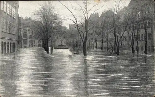 Ak Nürnberg in Mittelfranken Bayern, Maxplatz, Hochwasser 05.02.1909