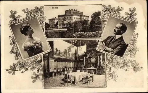 Ak Essen im Ruhrgebiet, Villa Hügel, Speisezimmer, Portraits, Dr. Gustav Krupp und Frau