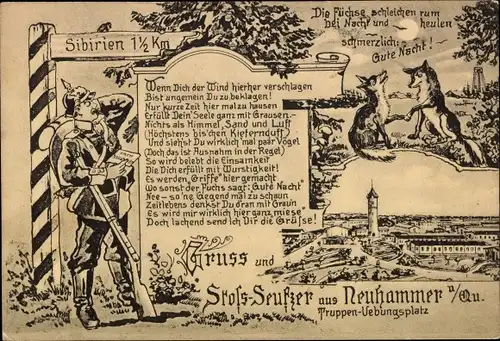 Künstler Ak Świętoszów Neuhammer Queis Schlesien, Truppenübungsplatz, Wegweiser nach Sibirien