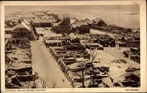 Ak Schelesnodoroschny Gerdauen Ostpreußen, Ort von den Russen zerstört, I WK
