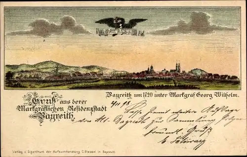 Litho Bayreuth in Oberfranken, Gesamtansicht um 1720