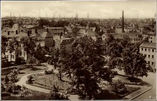 Ak Limbach Oberfrohna Sachsen, Gesamtansicht, Park, Schornsteine