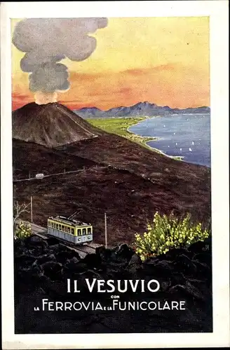 Künstler Ak Napoli Neapel Campania, Il Vesuvio, Ferrovia, Funicolare