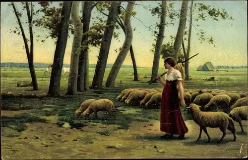 Künstler Ak Lerolle, H., Auf dem Lande, Hirtin