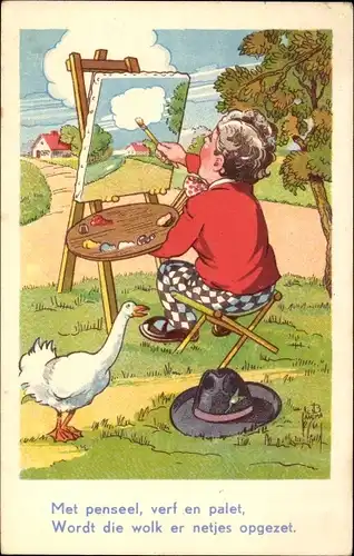 Künstler Ak Maler an der Staffelei, Gans