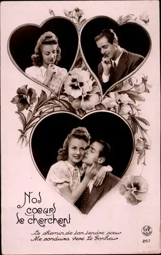 Ak Liebespaar, Liebe, Kuss, Stiefmütterchen