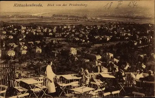 Ak Kötzschenbroda Radebeul in Sachsen, Blick von der Friedensburg über die Dächer der Stadt