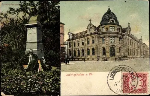 Ak Ludwigshafen am Rhein, Schillerdenkmal, Post