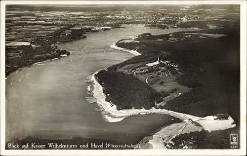 Ak Berlin Wilmersdorf Grunewald, Blick auf Kaiser Wilhelmsturm und Havel, Fliegeraufnahme