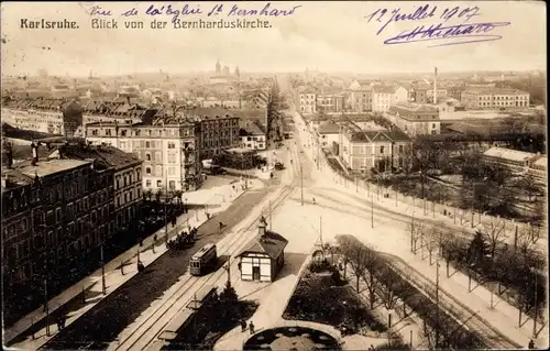 Ak Karlsruhe in Baden, Blick von der Bernhardusruhe